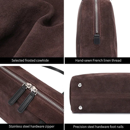 Suede Leather Boston Crossbody Bowling Tote Bag