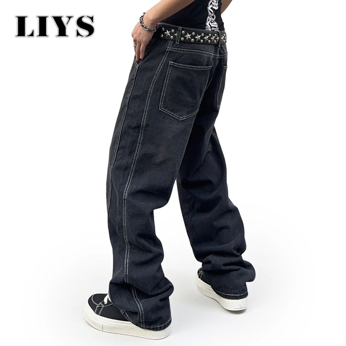 Men's Baggy Wide Leg Black Jeans – Loose Straight Streetwear Denim Pants