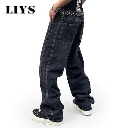 Men's Baggy Wide Leg Black Jeans – Loose Straight Streetwear Denim Pants