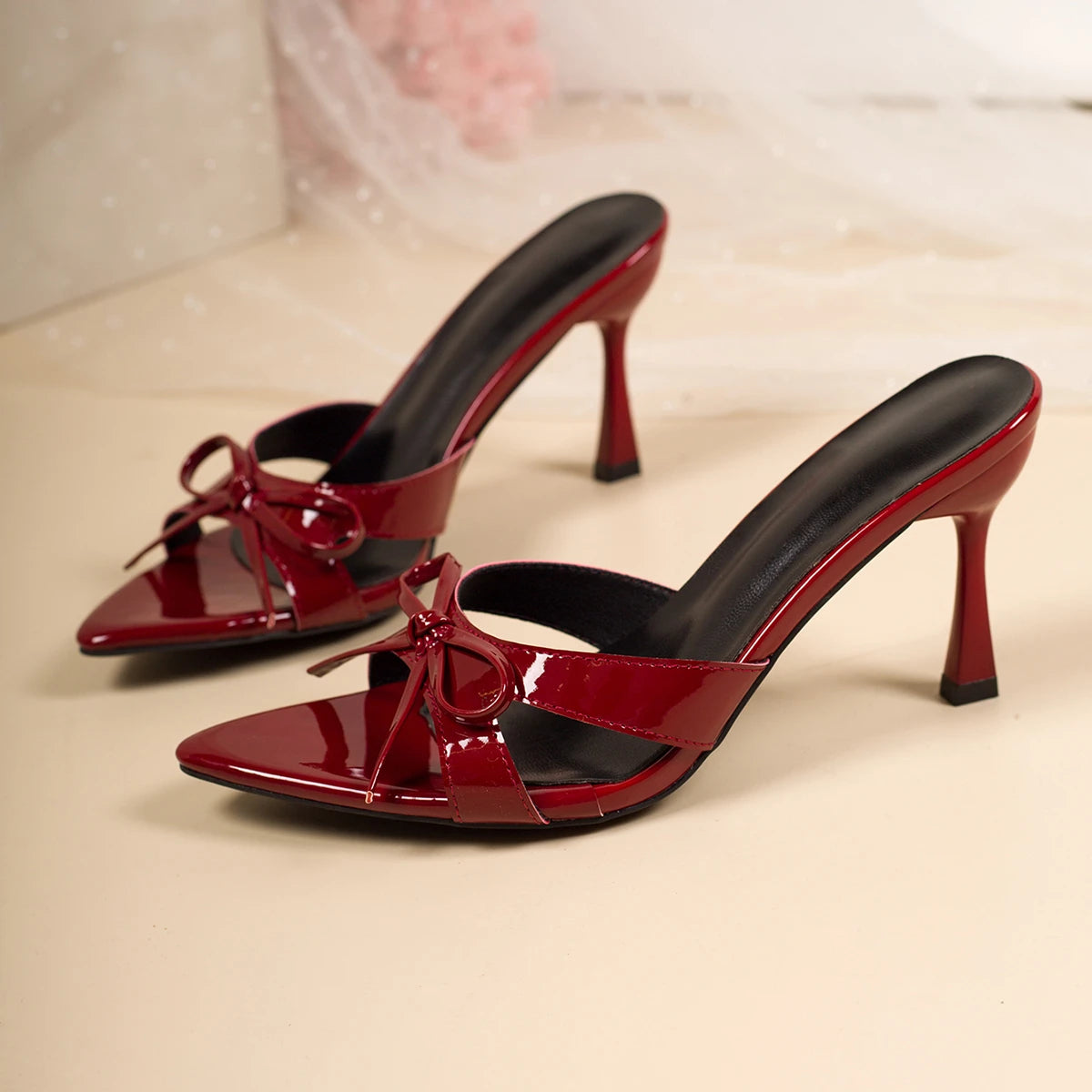 Women's Stiletto Heel Mule Sandals with Bow