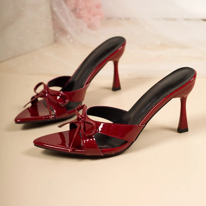 Women's Stiletto Heel Mule Sandals with Bow