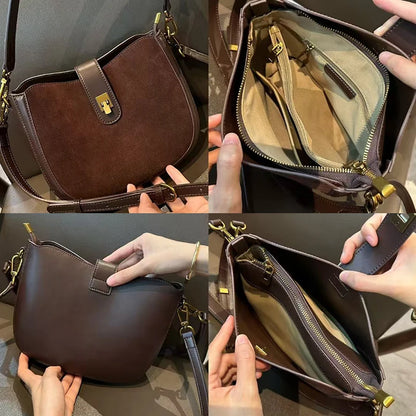 Women's Suede Leather Shoulder Bag – Luxury Mini Satchel Handbag