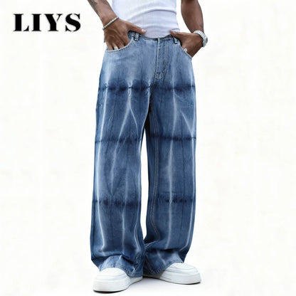 Men's Baggy Wide Leg Jeans – Y2K Tie-Dye Streetwear Denim