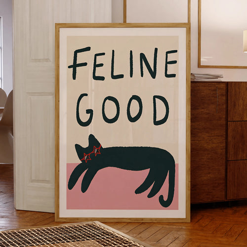 Feline Good Cat Wall Art Print – Funny Cat Poster for Home Decor