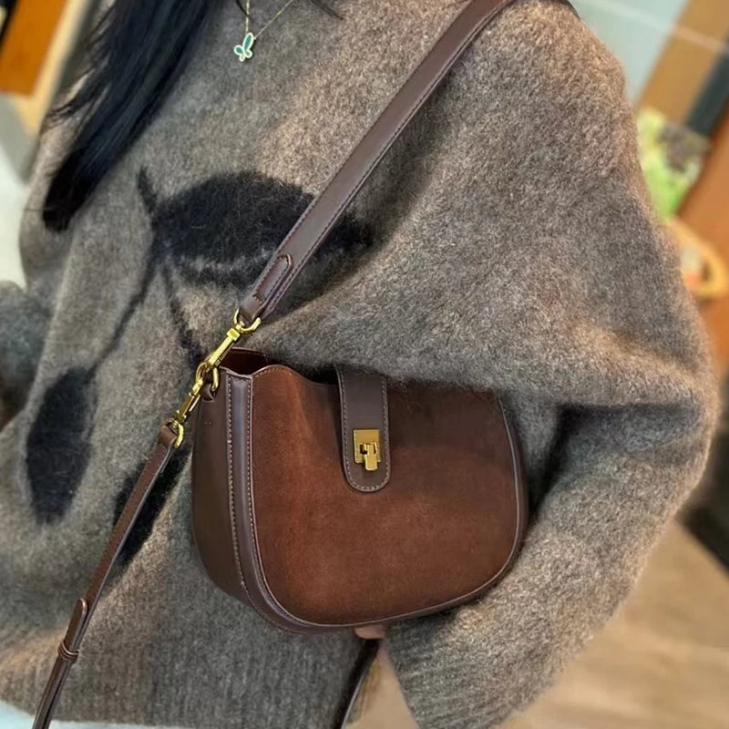 Women's Suede Leather Shoulder Bag – Luxury Mini Satchel Handbag