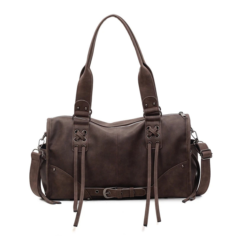 Retro Motorcycle Handbag Women Horizontal Tote Storage