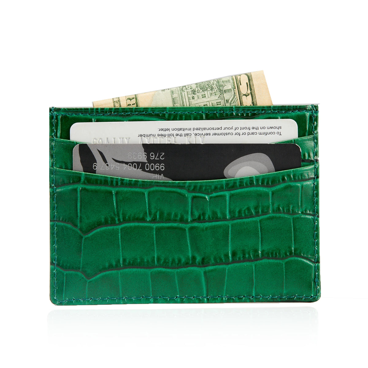 Personalized Leather Card Holder Wallet – Croc-Embossed, Custom Monogram