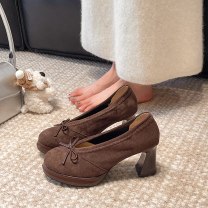 Bow Accent Mid Heel Pumps – Women's Elegant Dress Shoes