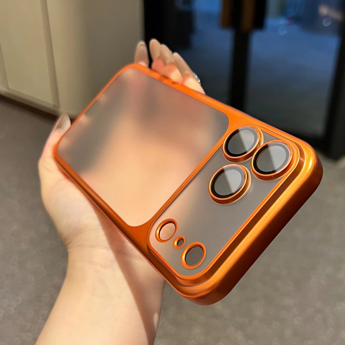 Luxury Matte Translucent iPhone Case with Electroplated Frame & Lens Protection