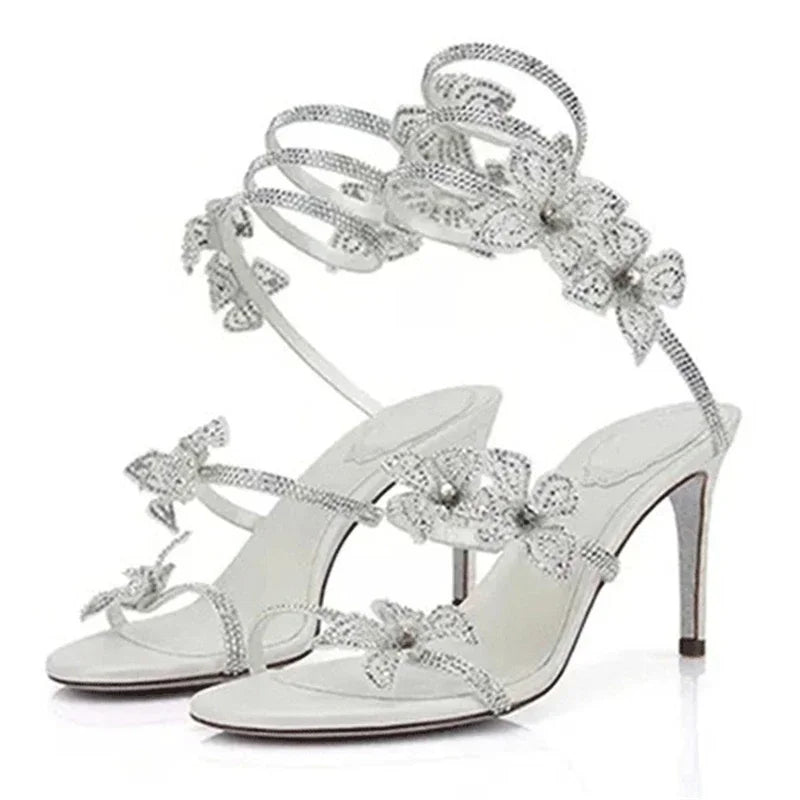 Crystal Butterfly Stiletto Sandals – Open Toe Ankle Strap Heels