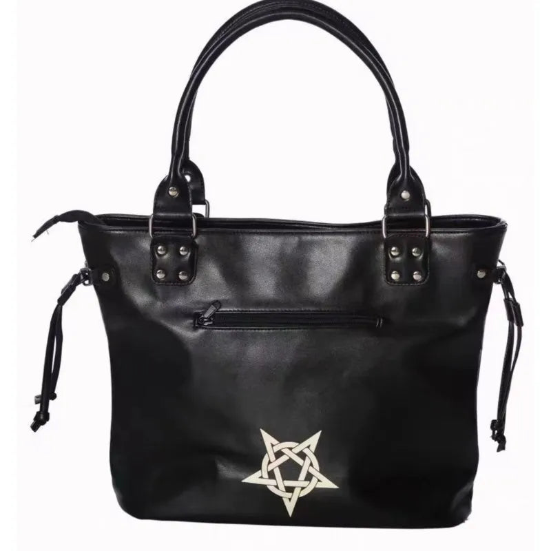 Large Capacity Black Tote Bag Women High Street Lolita Gothic Leather