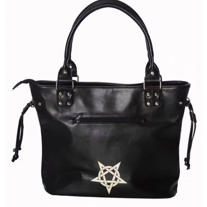 Large Capacity Black Tote Bag Women High Street Lolita Gothic Leather