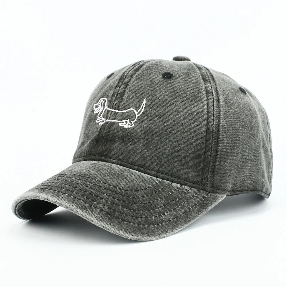 Dog Patterned Embroidered Baseball Cap Men Women Vintage Washed Cotton Hip Hop Streetwear Sun Hats