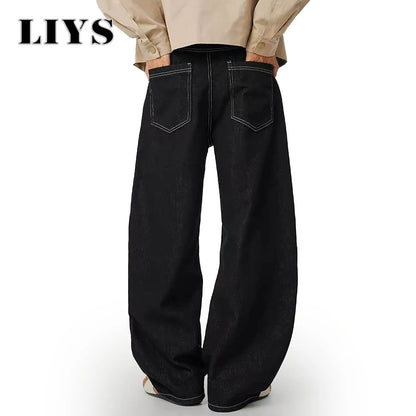 Contrast Stitch Baggy Wide Leg Black Jeans – Deconstructed Streetwear Denim