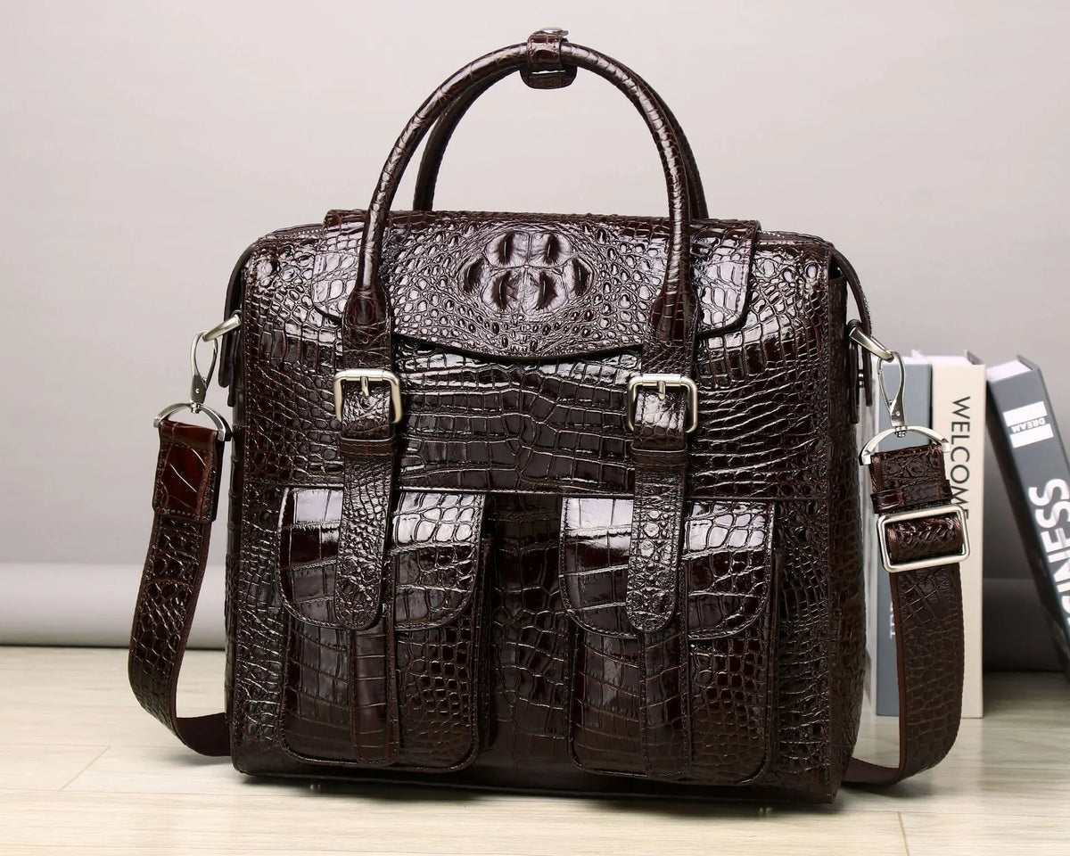 Alligator Embossed Genuine Leather Men's Briefcase Bag