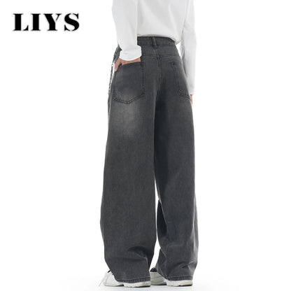 Baggy Wide Leg Jeans for Men – Washed Gray Retro Denim