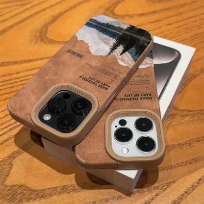 Mountain Scenery Faux Leather iPhone Case – Fits iPhone X to iPhone 17