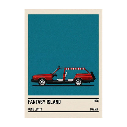 Movie Car Minimalist Poster Wall Art Print | Classic Film Decor