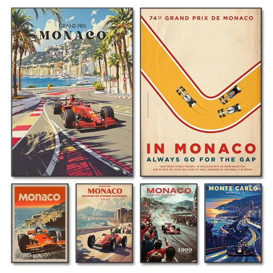 Monaco Grand Prix Vintage Travel Poster – French Riviera Wall Art