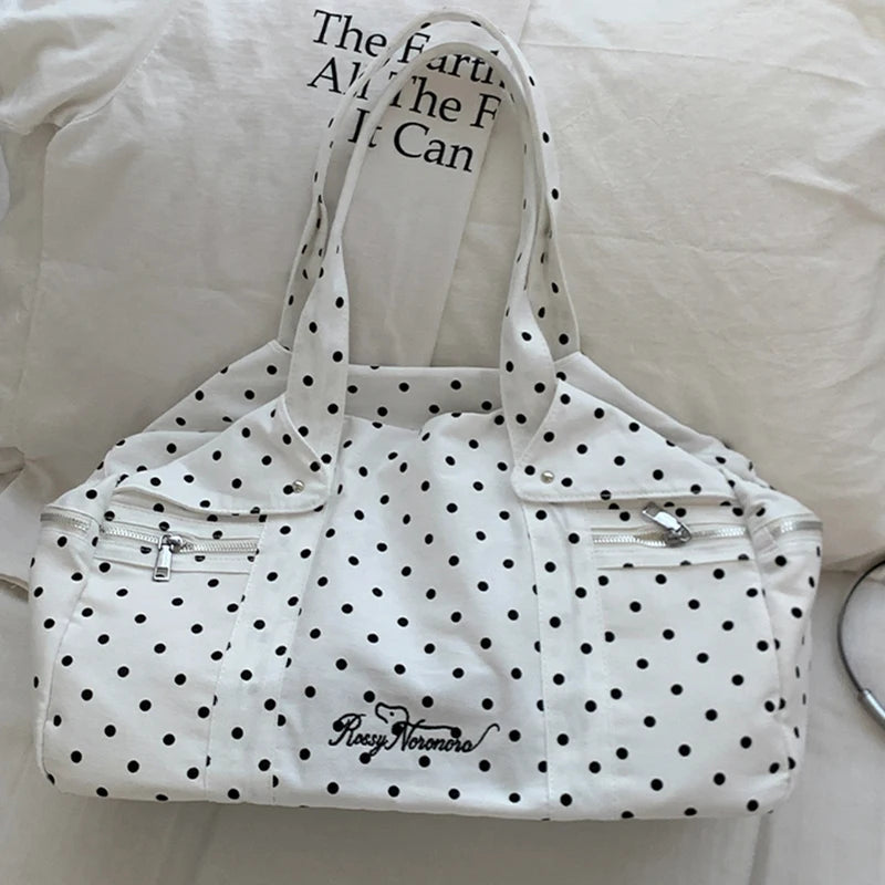 Korean Polka Dot Tote Bag Large Capacity Casual Handbag