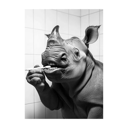 Funny Animal Bathroom Wall Art Poster – Black & White Vintage Print