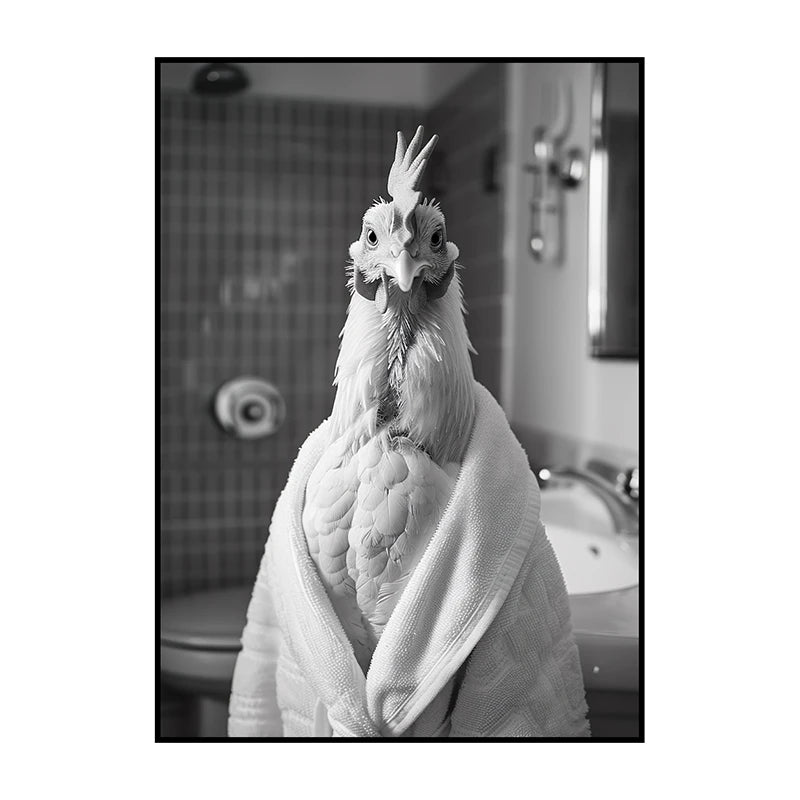 Funny Animal Bathroom Wall Art Poster – Quirky Wildlife in Bathrobe Print