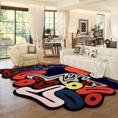 Colorful Abstract Art Area Rug – Creative Living Room Floor Mat