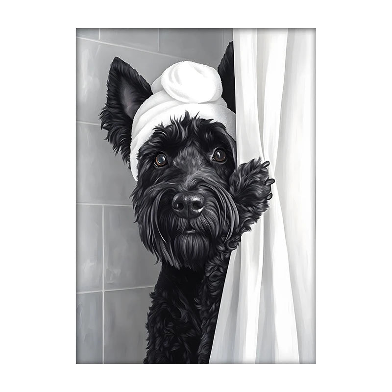Cute Dog Bathroom Wall Art Poster – Funny Shower Print