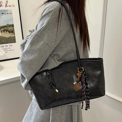 PU Leather Shoulder Bag for Women Y2K Simple Fashion Girl Handbag