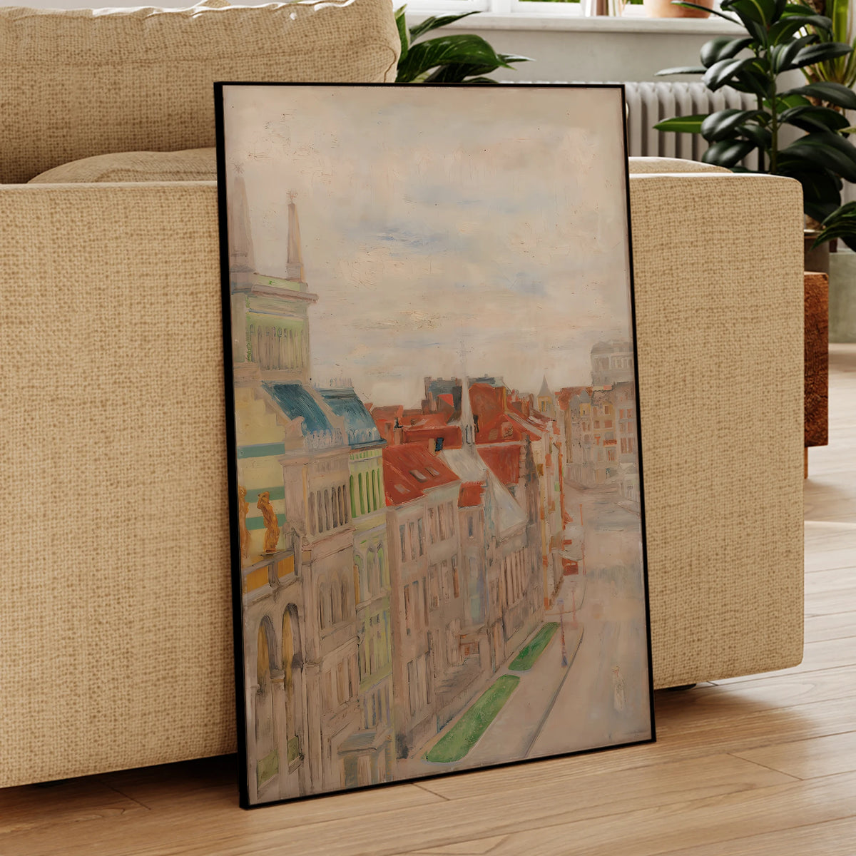 Vintage European Cityscape Wall Art Print – Ostend Theatre Street View