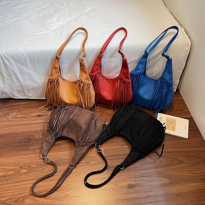 Design Faux Suede Shoulder Bags for Women Retro New Luxury Handbags