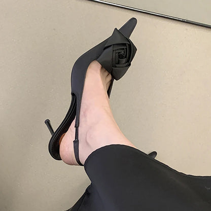 Rose Flower Pointed Toe Slingback Stiletto Pumps for Women