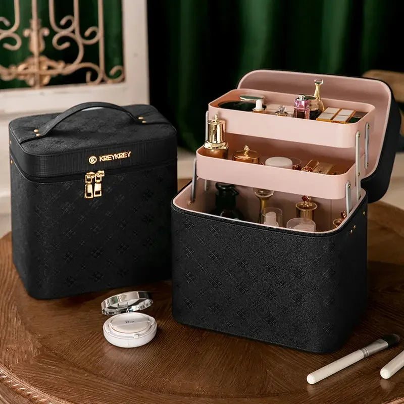 Large Professional Makeup Bag with Mirror – Cosmetic Organizer Case