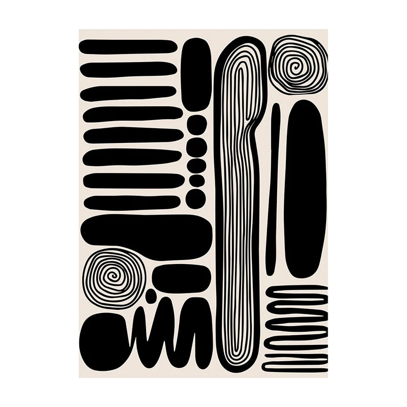 Retro Geometric Abstract Shapes Poster – Minimal Black & White Wall Art Unframed