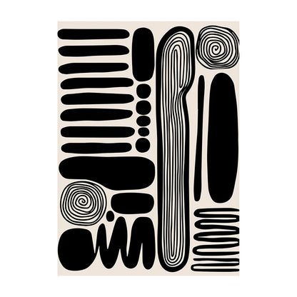 Retro Geometric Abstract Shapes Poster – Minimal Black & White Wall Art Unframed