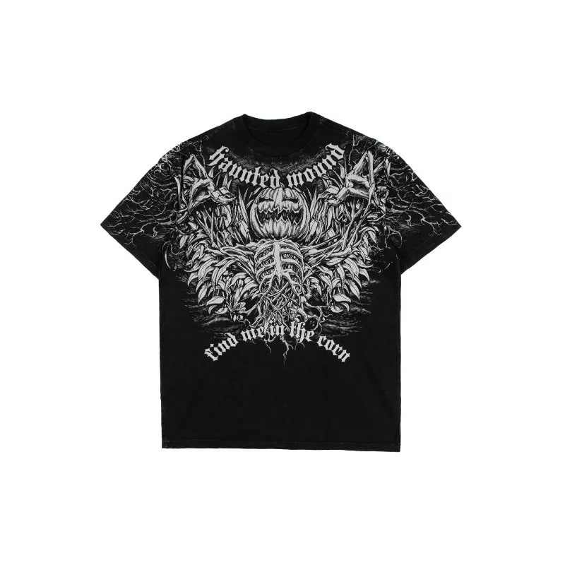 Gothic Graphic T-Shirt – Unisex Washed Streetwear Hip Hop Tee