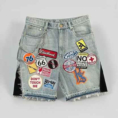 Y2K Camo Embroidery Denim Shorts – Unisex Streetwear