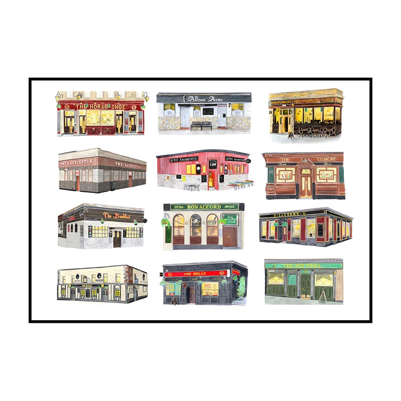 Glasgow Bookshops Wall Art Poster – Watercolor Illustrated Print