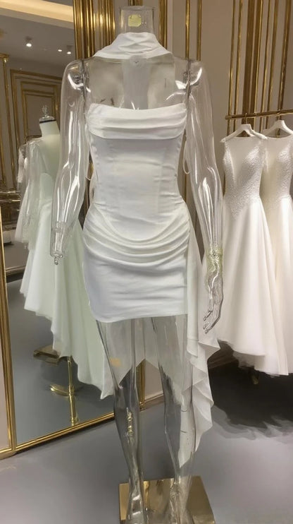 Strapless Satin Mini Dress – Draped Corset Cocktail Party Dress
