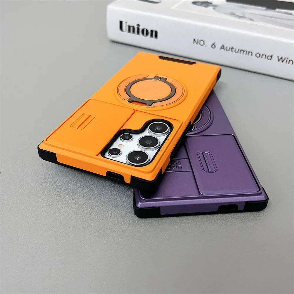 Slide Camera Cover Magnetic Ring Stand Samsung Case