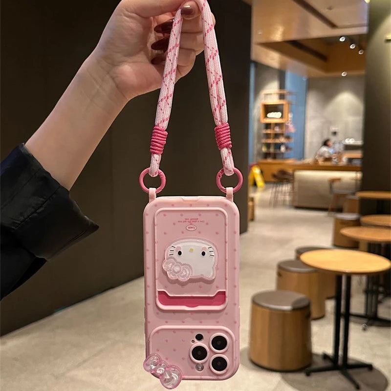 Hello Kitty 3D Bow iPhone Case with Card Holder & Wrist Strap