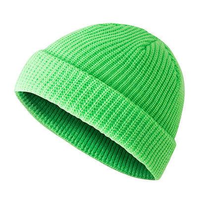 Short Brim Knit Beanie Unisex Minimalist Solid Winter Hat