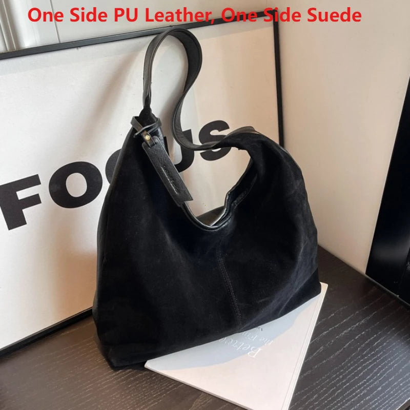 Women Suede Shoulder Bag with Zipper Hobo Bags