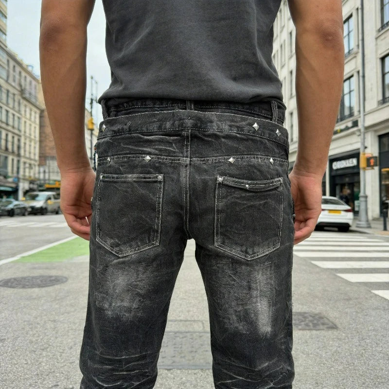 Y2K Gothic Washed Flare Jeans – Lace-Up Double Waist Unisex