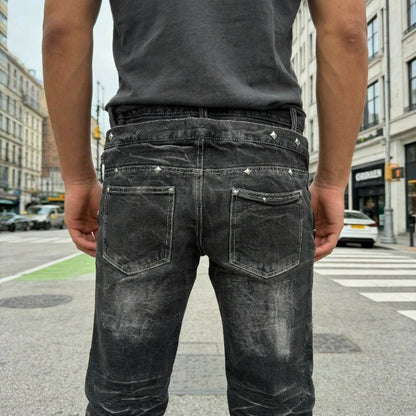 Y2K Gothic Washed Flare Jeans – Lace-Up Double Waist Unisex