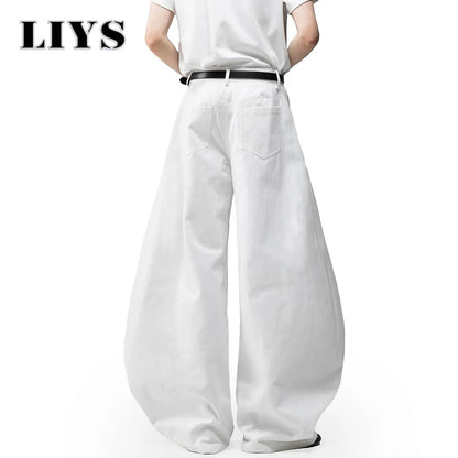 Wide Leg Baggy Jeans Men – Skeleton Dancing Print White Denim
