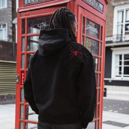 Spiderweb Embroidery Oversized Hoodie – Unisex Gothic Streetwear