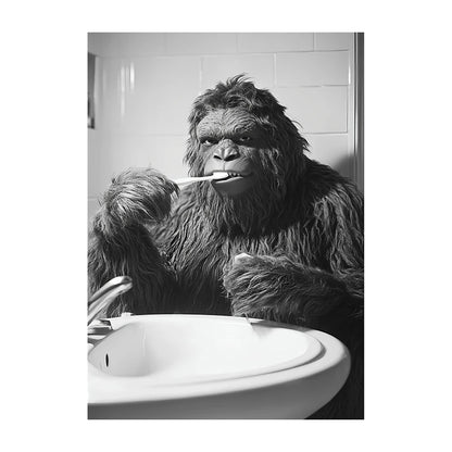 Funny Animal Bathroom Wall Art Poster – Black & White Vintage Print