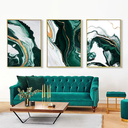 Nordic Abstract Green Gold Foil Wall Art Poster – Marble Canvas Print