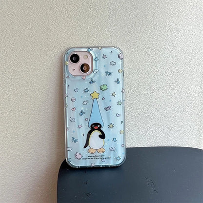 3D Star Penguin Samsung Galaxy Case – Blue Glitter Kawaii Cover